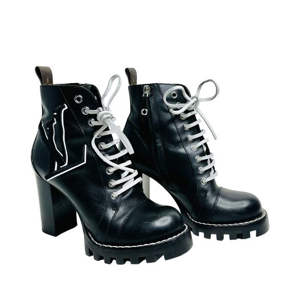 Louis Vuitton Shoes - Louis Vuitton Star Trail Logo EU 37 US 7 Lace up Ankle Boots Black Leather